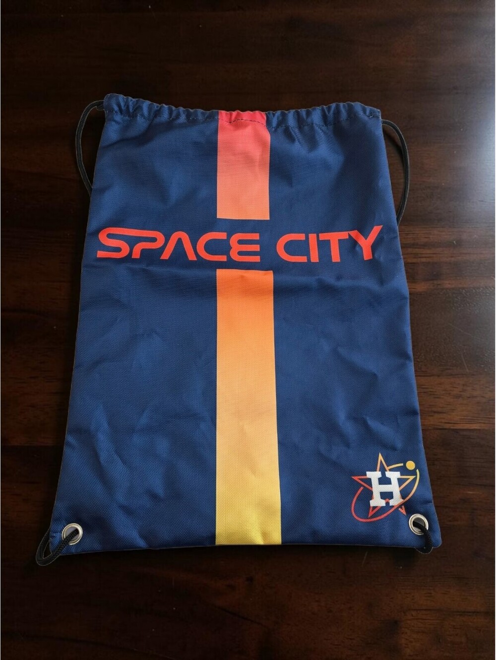 Space City Drawstring Backpack with Gradient Stripe and Logo